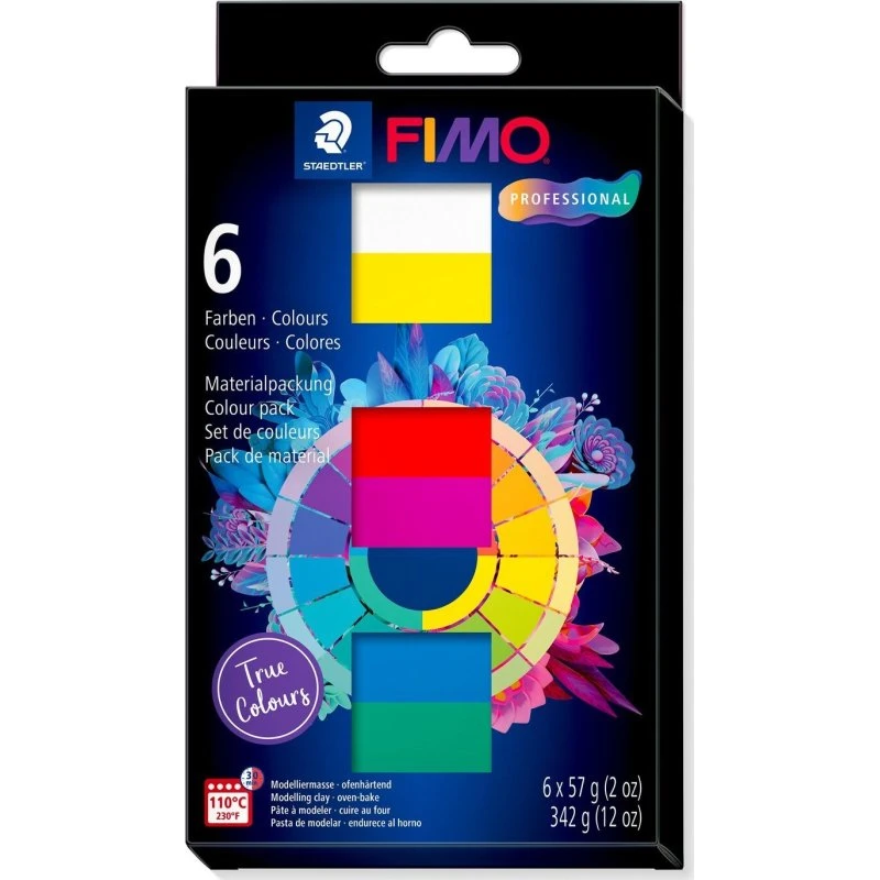 Fimo Professional Modelleringslær Sæt, 6 Farver – True Colours