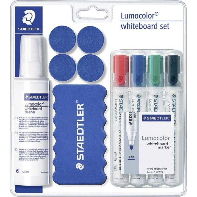 Staedtler Lumocolor Whiteboard Sæt med 4 Markører, Visker og Magneter