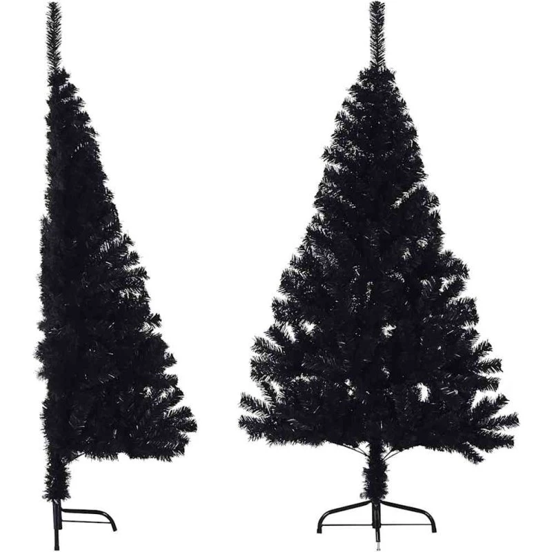 vidaXL Kunstigt Halvt Juletræ 150 cm PVC Sort med Stålfod