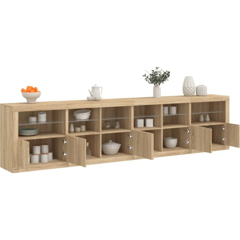 vidaXL Skænk med LED-lys 283x37x67 cm Sonoma-eg