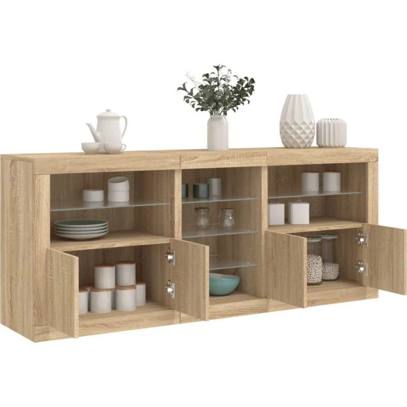vidaXL Skænk med LED-lys 181,5x37x67 cm Sonoma-eg