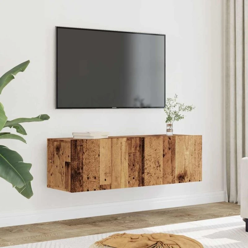 vidaXL Væghængt TV-bord 80x30x30 cm gammelt træ-look (2 stk)