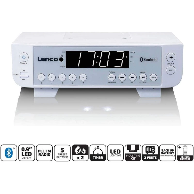 Lenco KCR-100 Hvid FM-køkkenradio med Bluetooth og LED-belysning