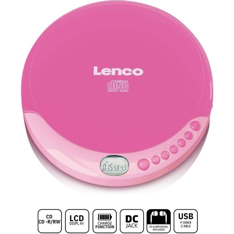 Lenco CD-011 Bærbar CD-afspiller med opladning, Pink