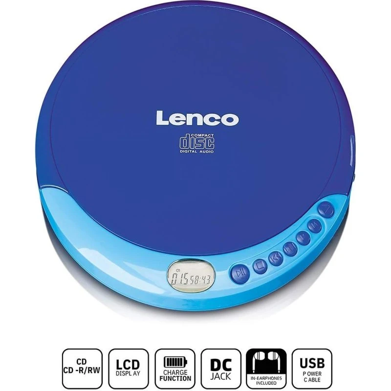 Lenco CD-011 Bærbar CD-afspiller med opladningsfunktion, blå