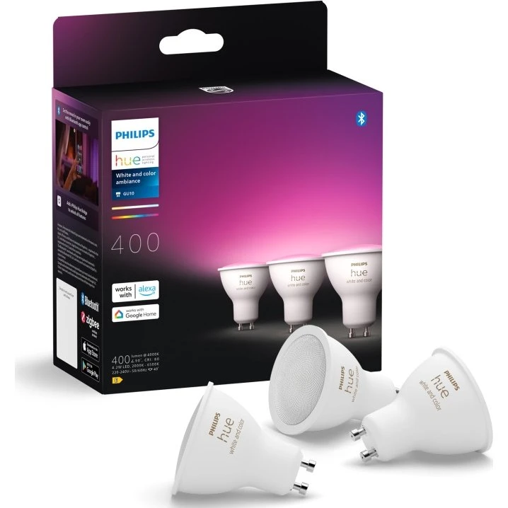 Philips Hue White and Color Ambiance GU10 400lm 3-pack