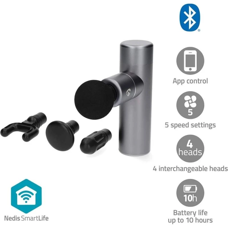 Nedis SmartLife Sportsmassage Pistol | Accu drevet | 5 typer | Mørkegrå