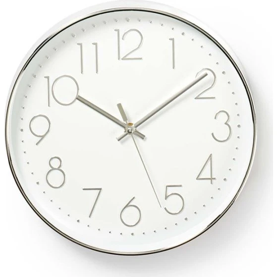 Nedis CLWA015PC30SR Vægur 30 cm Hvid/Sølv
