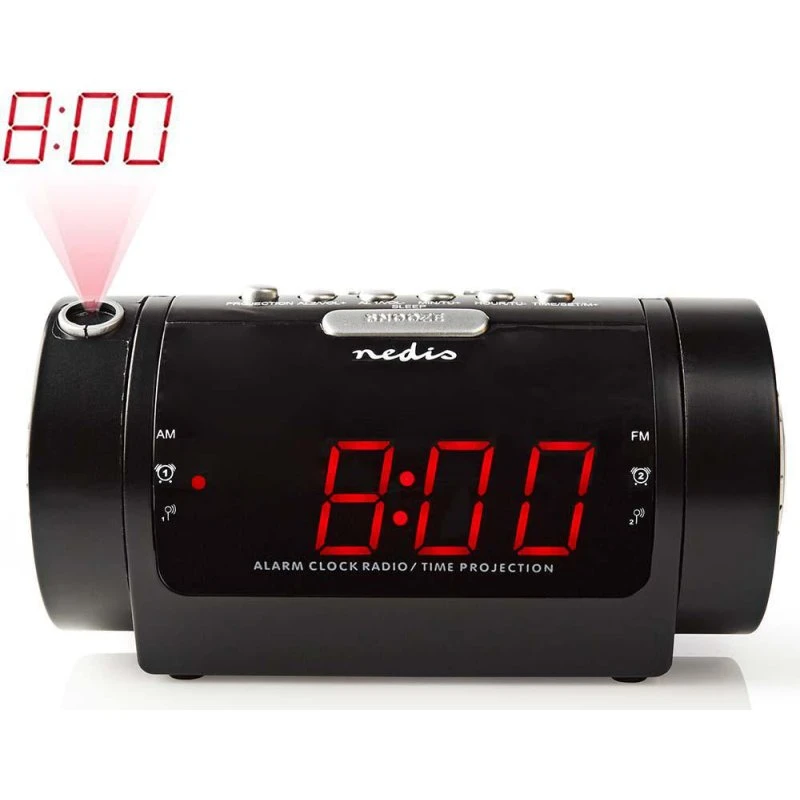 Nedis CLAR005BK Digital Vækkeur Radio med Tidsprojektion, Sort