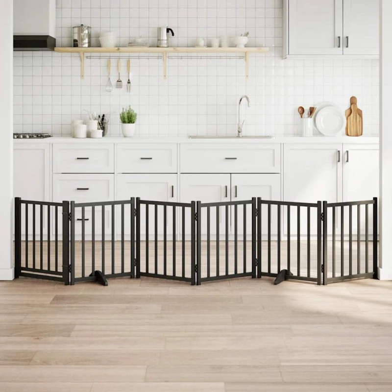vidaXL Hundelåge 6 paneler 300 cm foldbar sort
