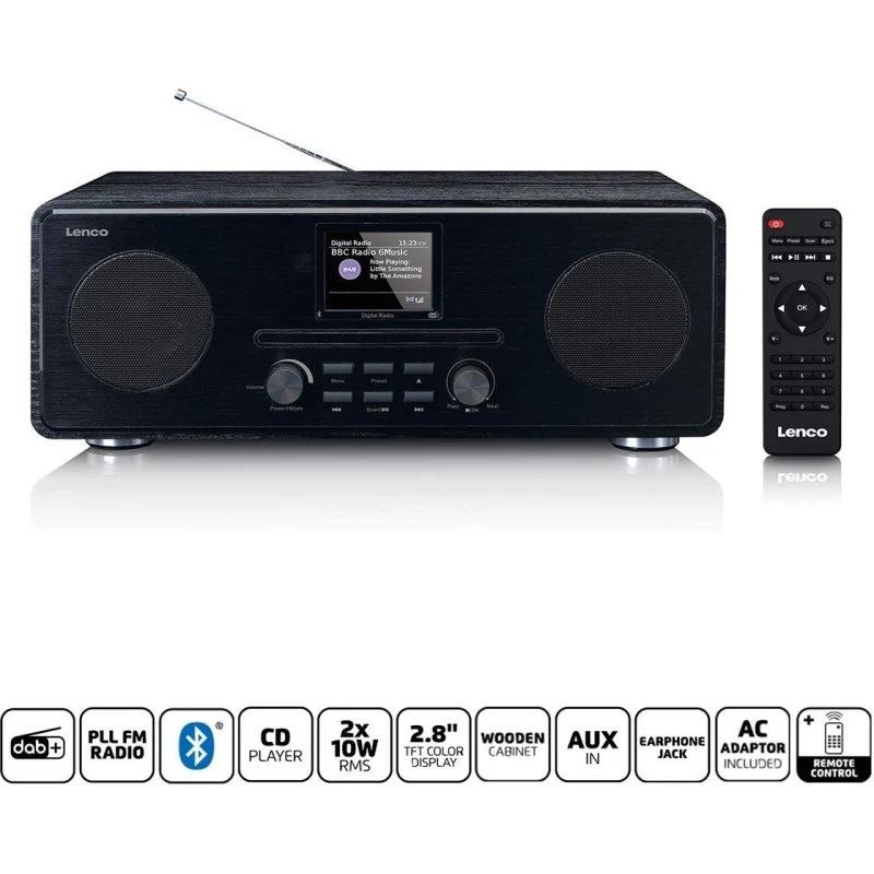 Lenco DAR-061BK DAB+ FM-radio med CD/MP3-afspiller og Bluetooth Sort