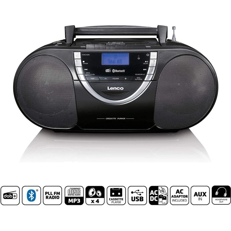 Lenco SCD-6900BK Bærbar DAB+ og FM-radio med CD-kassette og Bluetooth, Sort