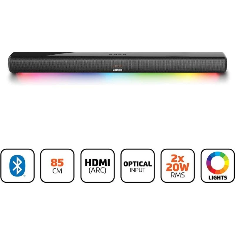 Lenco Soundbar 85cm 40W Bluetooth HDMI LED lys - SB-042LEDBK