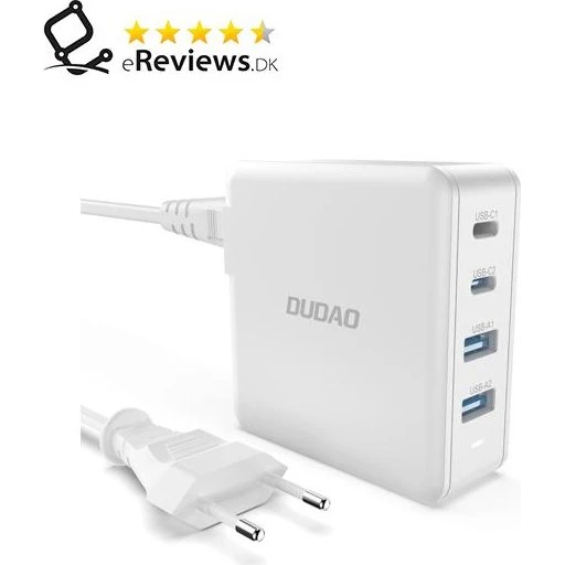 Dudao A100EU 100W GaN 2x USB-C + 2x USB-A (hvid)