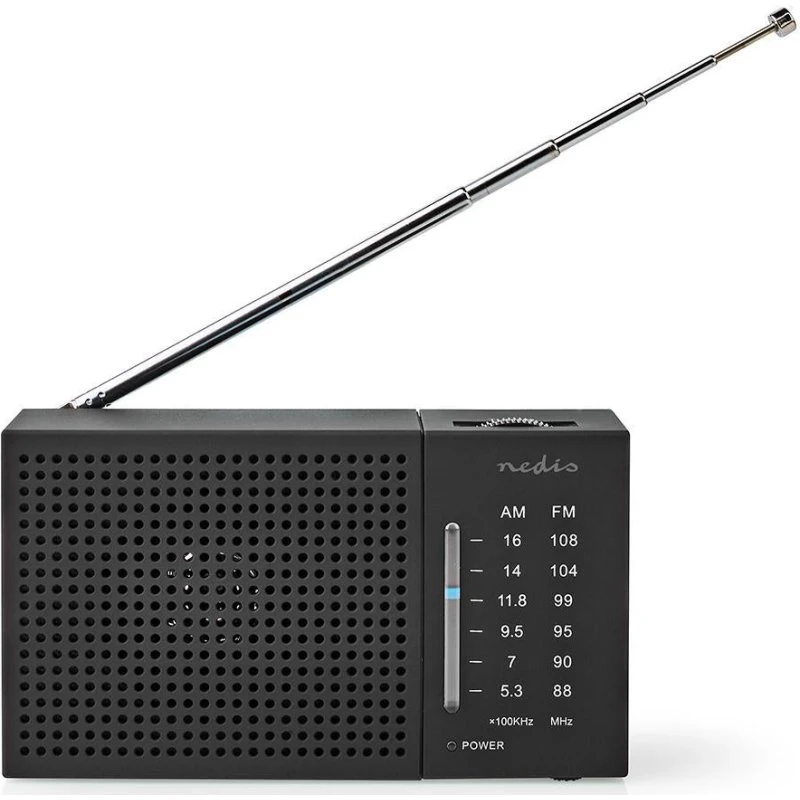 Nedis RDFM1200BK FM/AM-radio, bærbar, sort, med hovedtelefonudgang