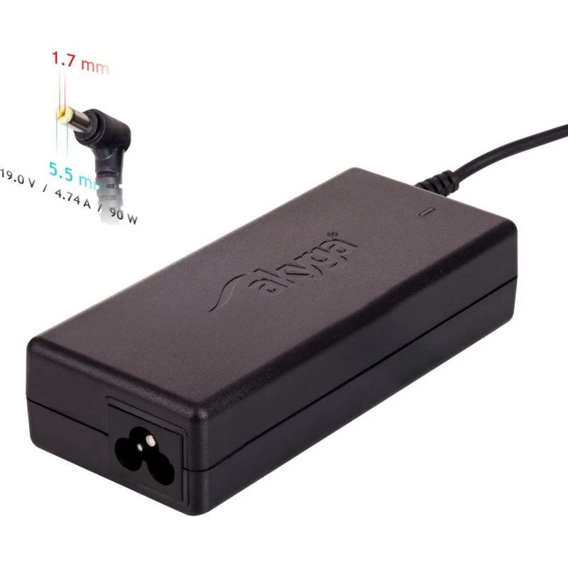 Akyga 90 W Strømforsyning, 19 V, 5,5 × 1,7 mm, sort