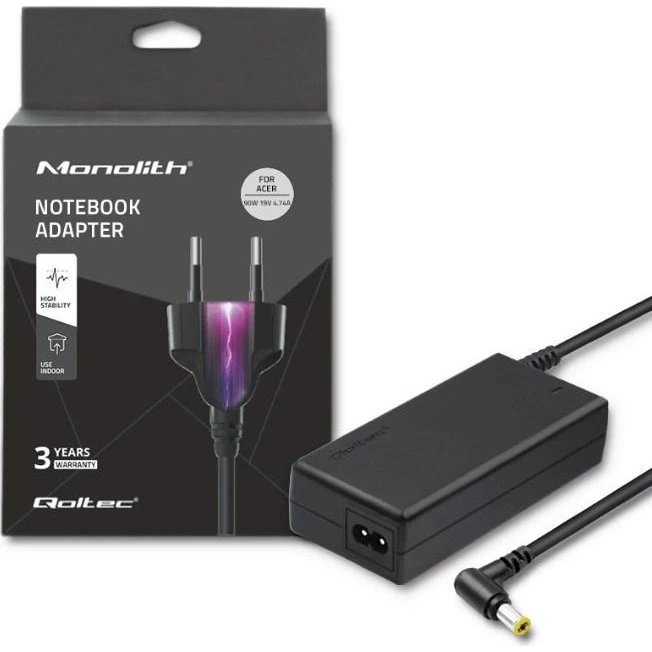 Qoltec 90W Strømforsyning til Acer, 19 V, 4,74 A, 5,5×1,7 mm