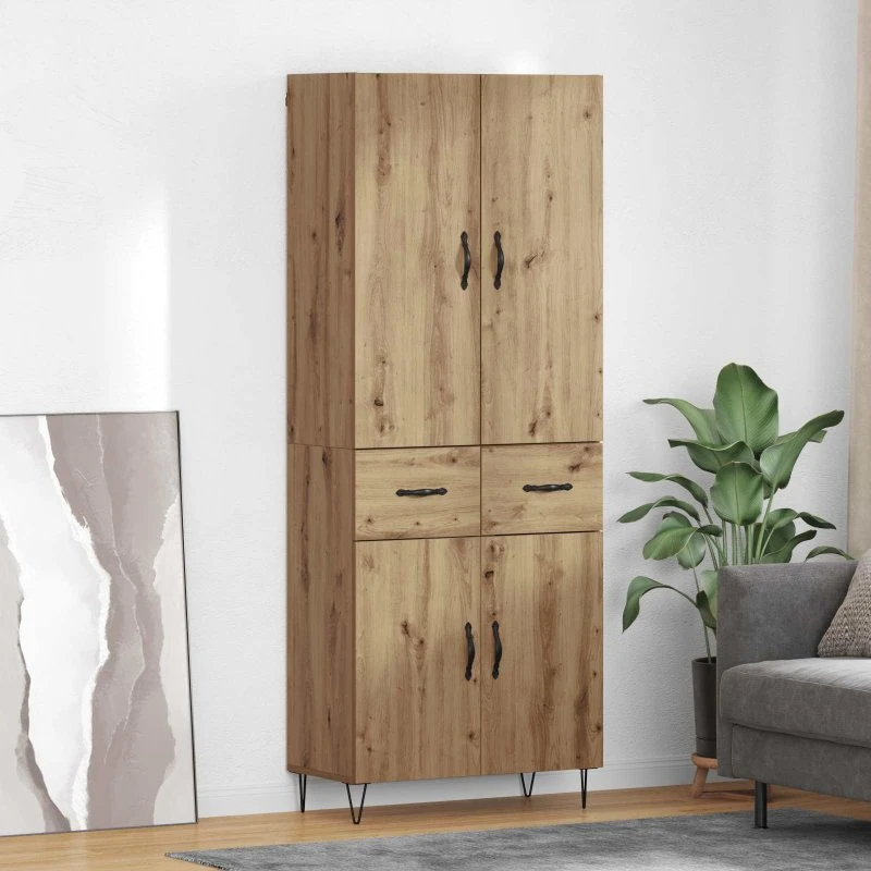 vidaXL Artisan Egetræ Højskab 2-tæltes med Glas, 120x40x200 cm