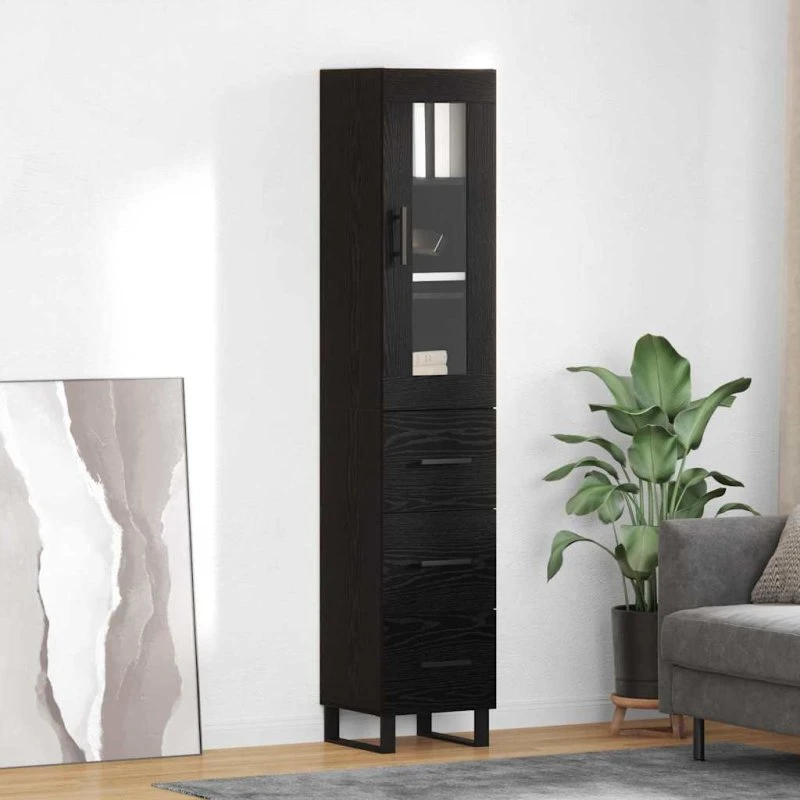vidaXL Highboard med skuffe, Sort eg, 34,5 x 34 x 180 cm