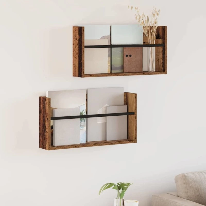 vidaXL Magasin Rack 2 stk, Gammelt træ, 60 x 12 x 30 cm, Konstrueret træ