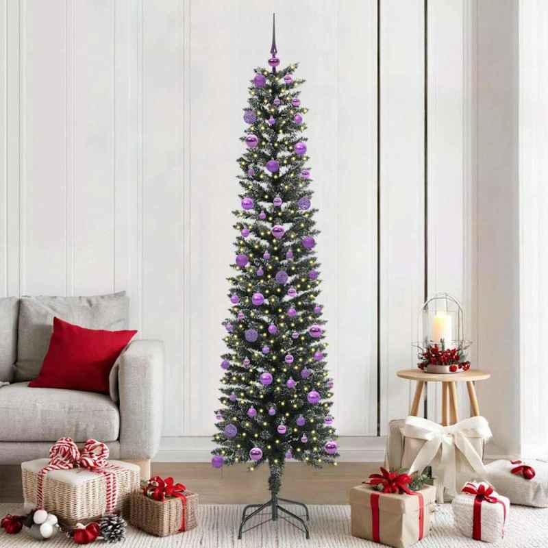 vidaXL Kunstigt juletræ Grøn 210 cm med LED-lys