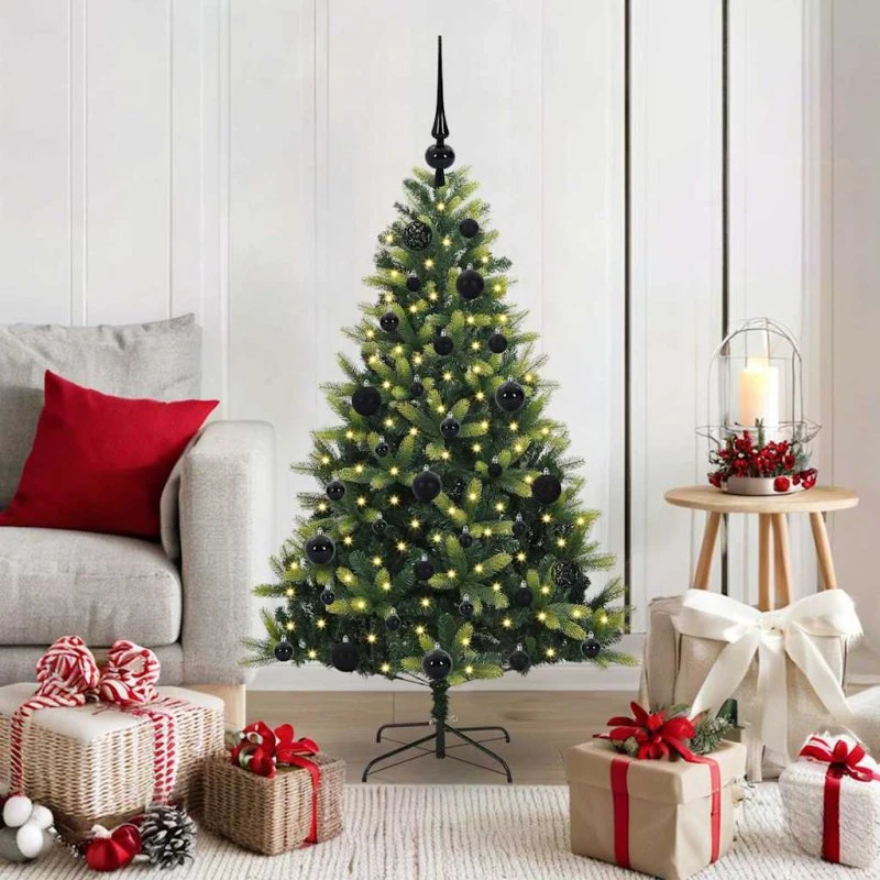 vidaXL Kunstig hængslet juletræ med 150 LED-lys, grønt, 120 cm