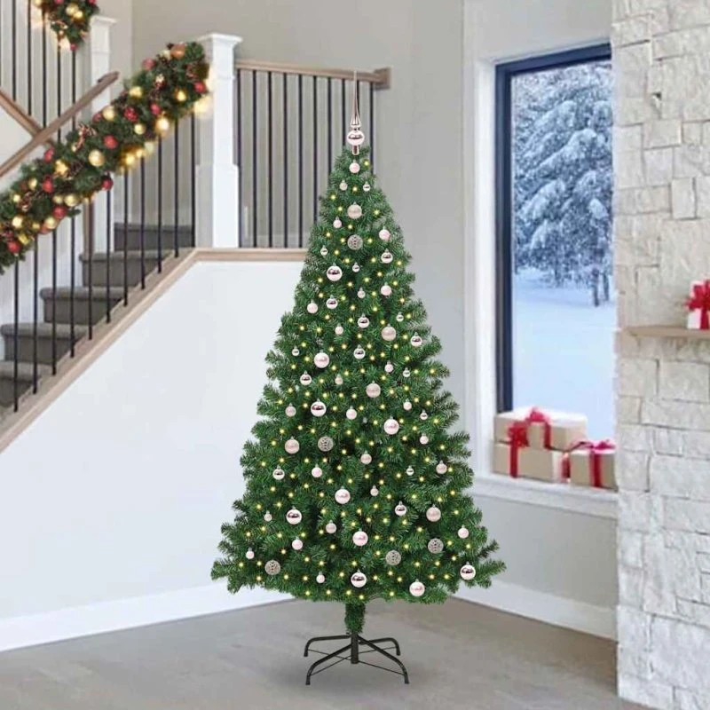 vidaXL Kunstigt juletræ 240 cm Grønt med LED og Stativ