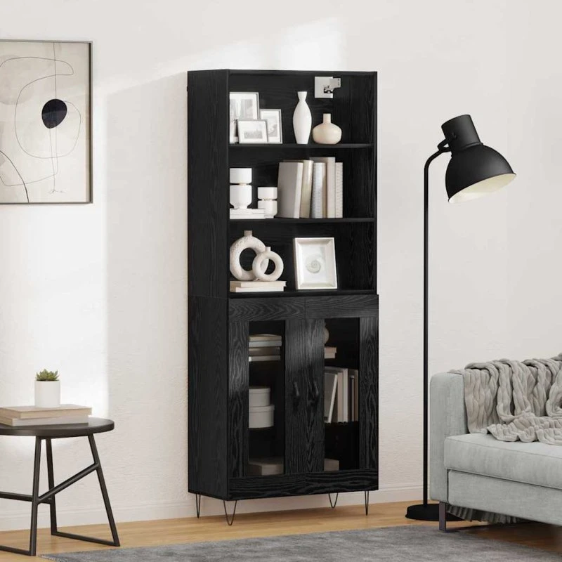 vidaXL Highboard 2 pc Sort eg 69,5 x 34 x 180 cm Konstrueret træ