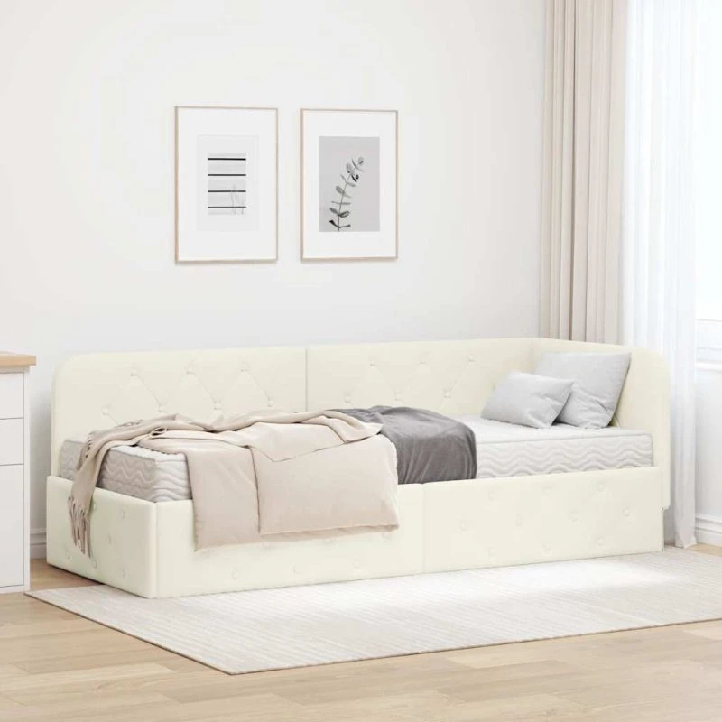 vidaXL Hjørnesengramme Creme 80 x 200 cm Fløjl