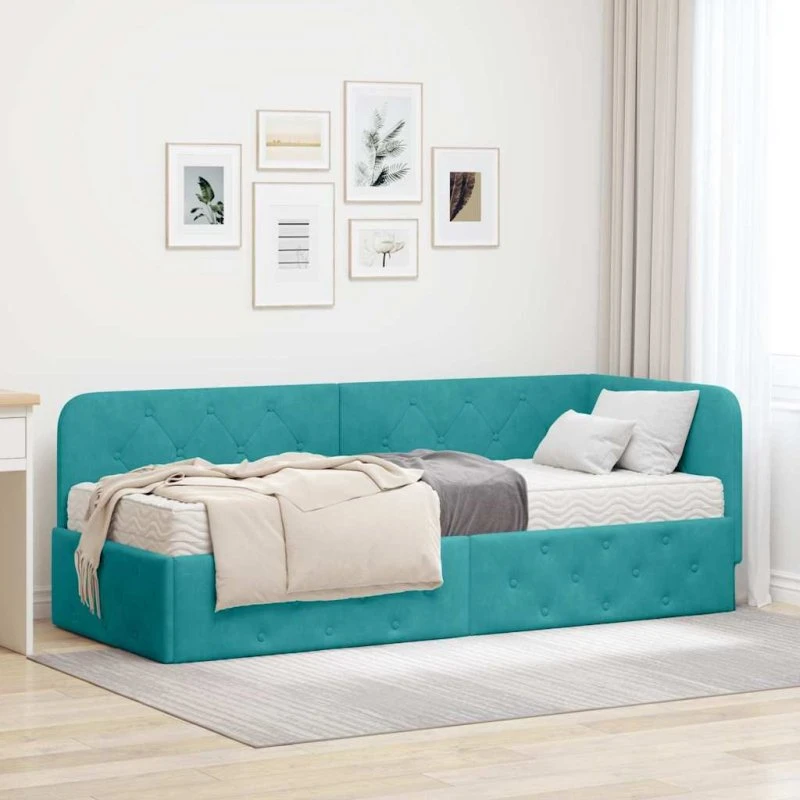 vidaXL Hjørnesengramme Turkis 80x200 cm Fløjl