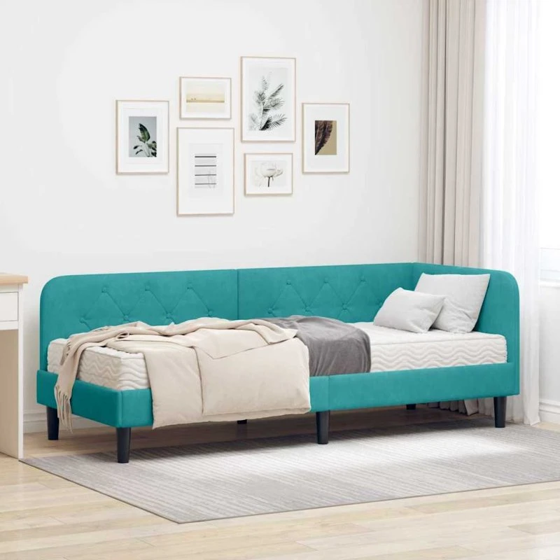 vidaXL Hjørnesengramme Turkis 80x200 cm Fløjl