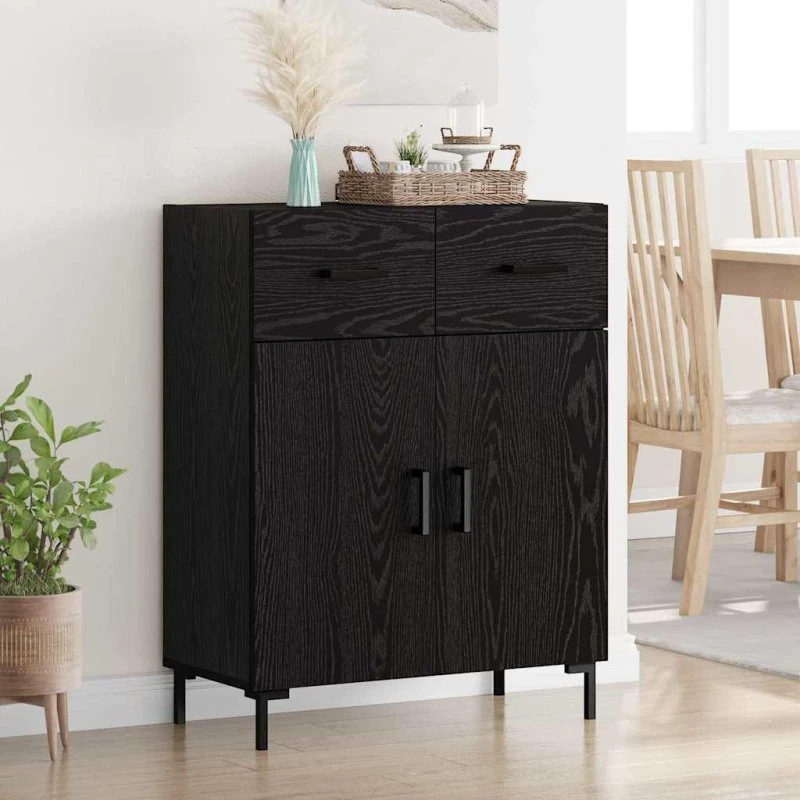 Sidebord med skuffe Sort eg 69,5 x 34 x 90 cm Konstrueret træ