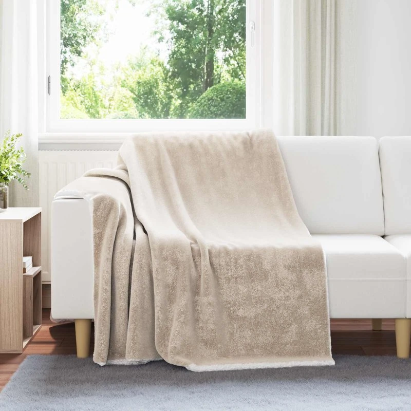 vidaXL Beige Fleece Kastetæppe 150 x 200 cm