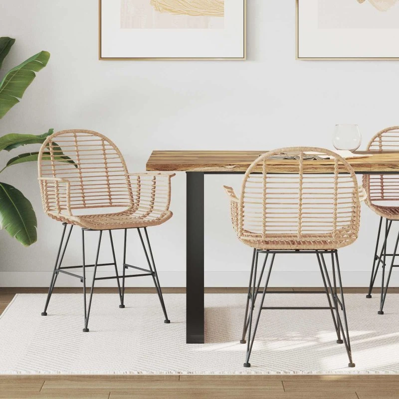 vidaXL Spisestuestol 2 stk Naturfarvet 44 x 44 x 74 cm Rattan & Jern