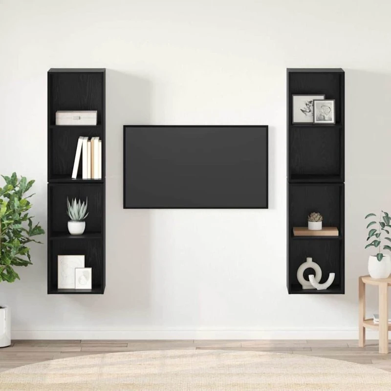 vidaXL TV-møbelsæt 4 stk, Sort Eg, 37 x 37 x 72 cm