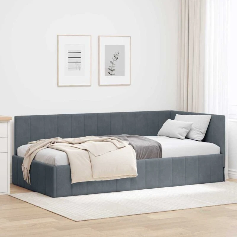 vidaXL Hjørnesengramme 90x190 cm Mørkegrå Fløjl