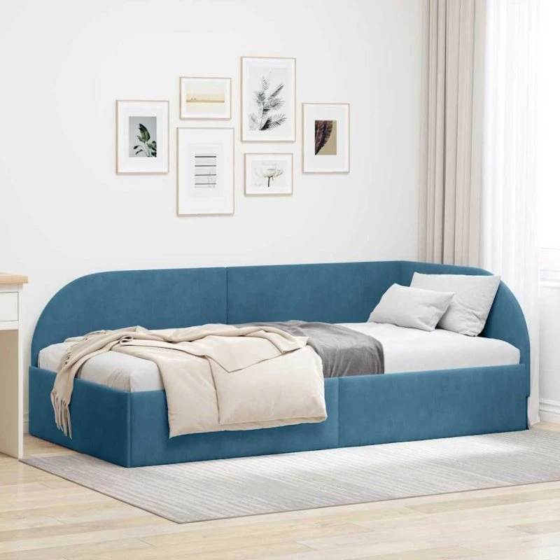 vidaXL Hjørnesengramme Blå 90x200 cm Fløjl med Hovedgærde