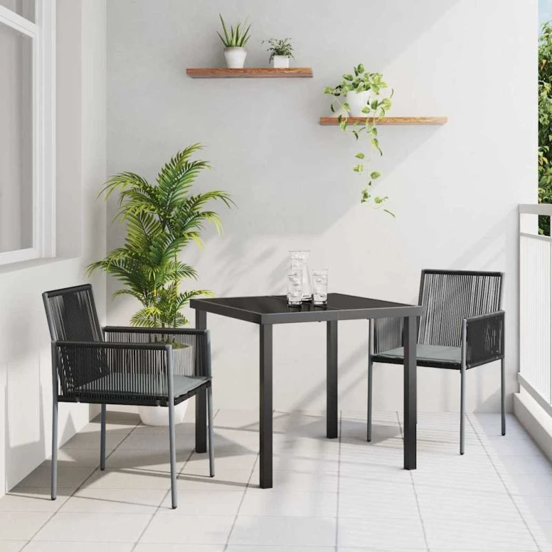 vidaXL Have Spisebordssæt 3 stk Sort Poly Rattan
