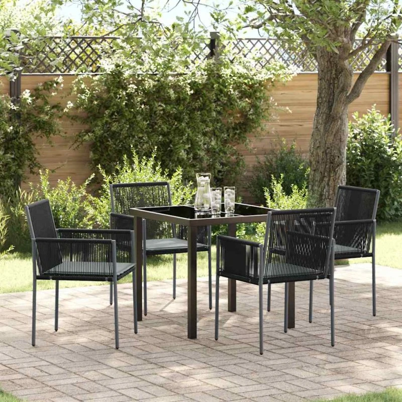 vidaXL Have Spisebordssæt 5 stk Sort Poly Rattan