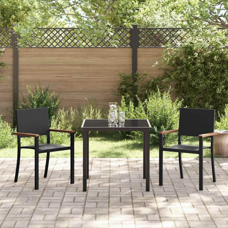 vidaXL Have Spisebordssæt 3 stk Sort Poly rattan