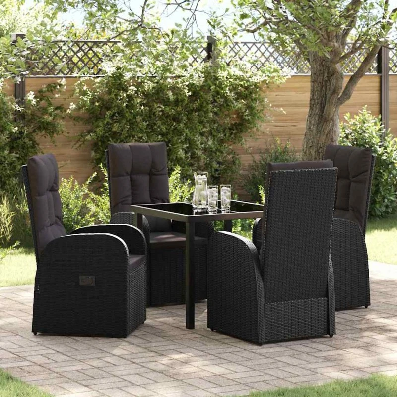 vidaXL Have Spisebordssæt 5 stk Sort polyrattan
