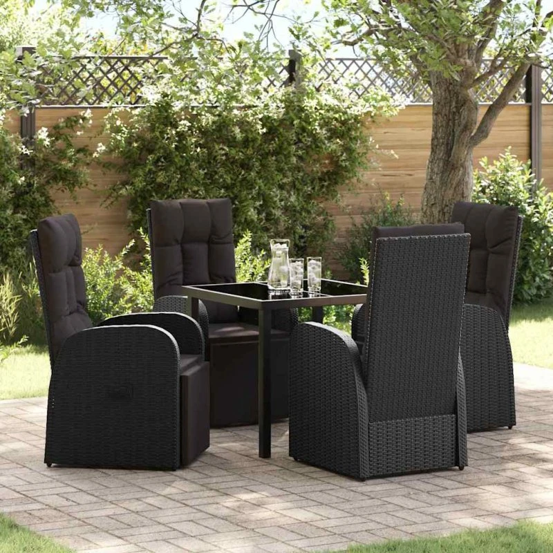 vidaXL Have Spisebordssæt 5-stk Sort PolyRattan