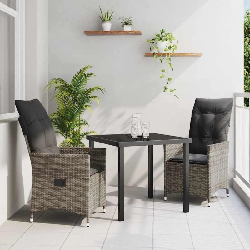 vidaXL Have Spisebordssæt 3 stk Grå Poly rattan med pude