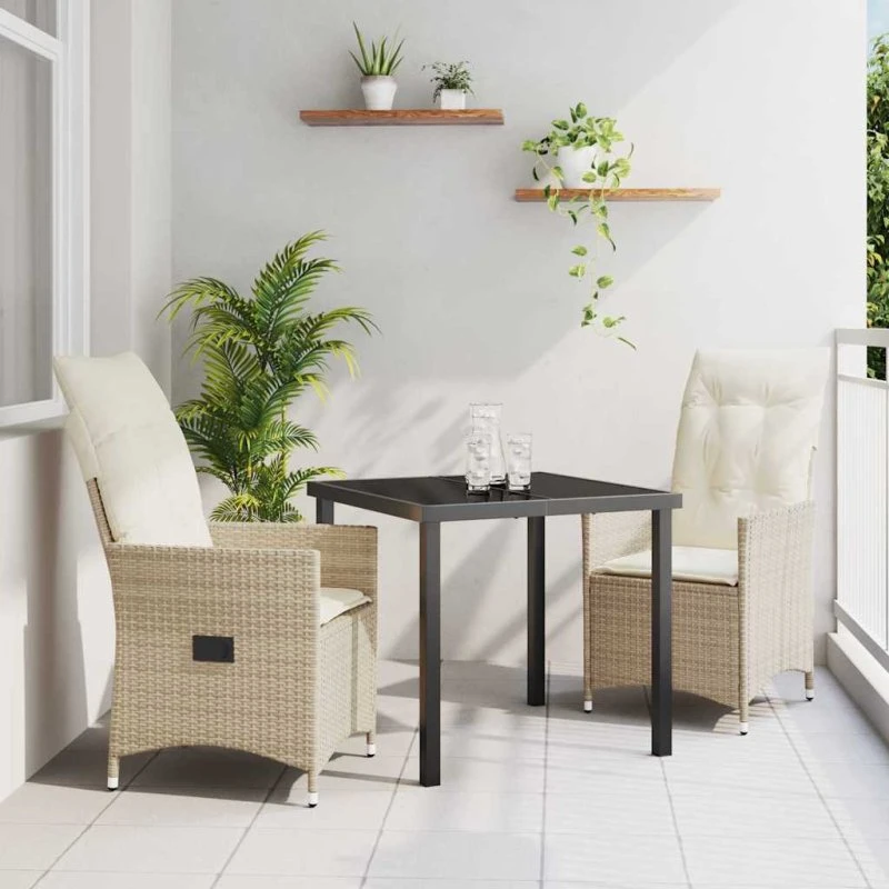 vidaXL Have Spisebordssæt 3 pcs Beige Poly rattan med pude