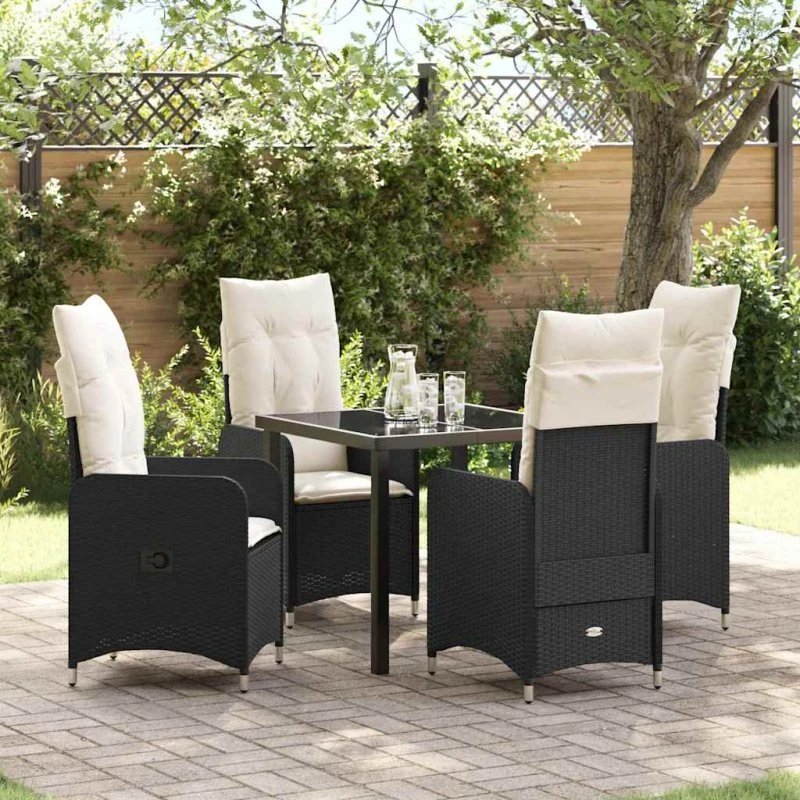 vidaXL Have Spisebordssæt 5 stk Sort Poly rattan med pude