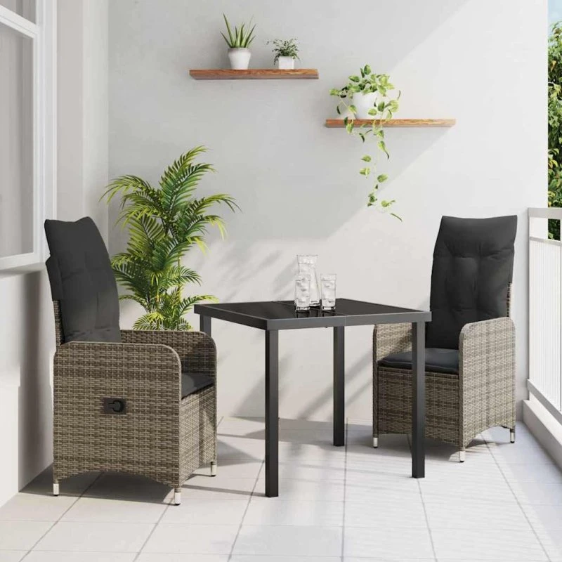 vidaXL Have Spisebordssæt 3 stk Grå Poly rattan med pude