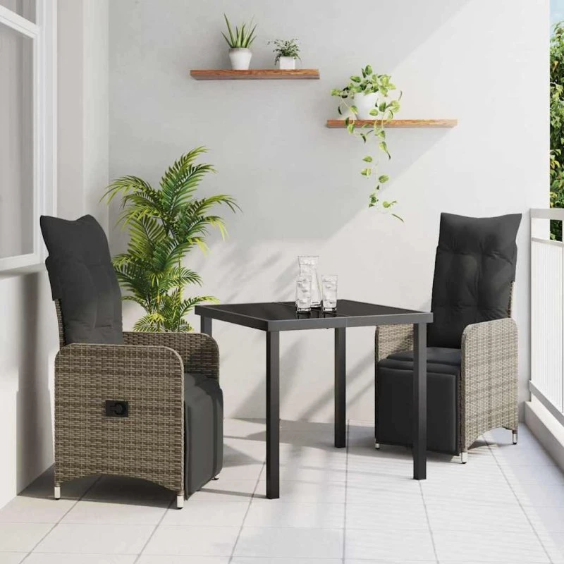 vidaXL Have Spisebordssæt 3 stk Grå Poly rattan med pude