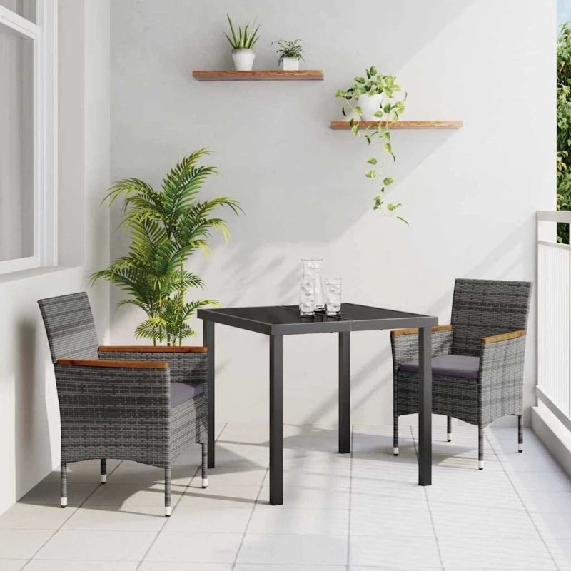 vidaXL Have Spisebordssæt 3 stk Grå Poly rattan med pude
