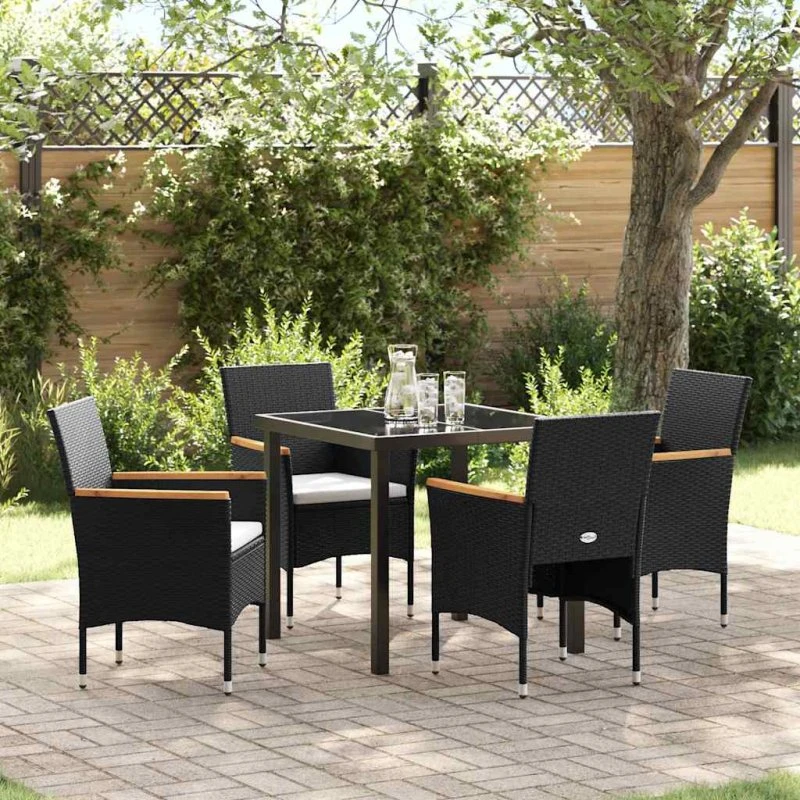 vidaXL Have Spisebordssæt 5 stk Sort Poly rattan med pude