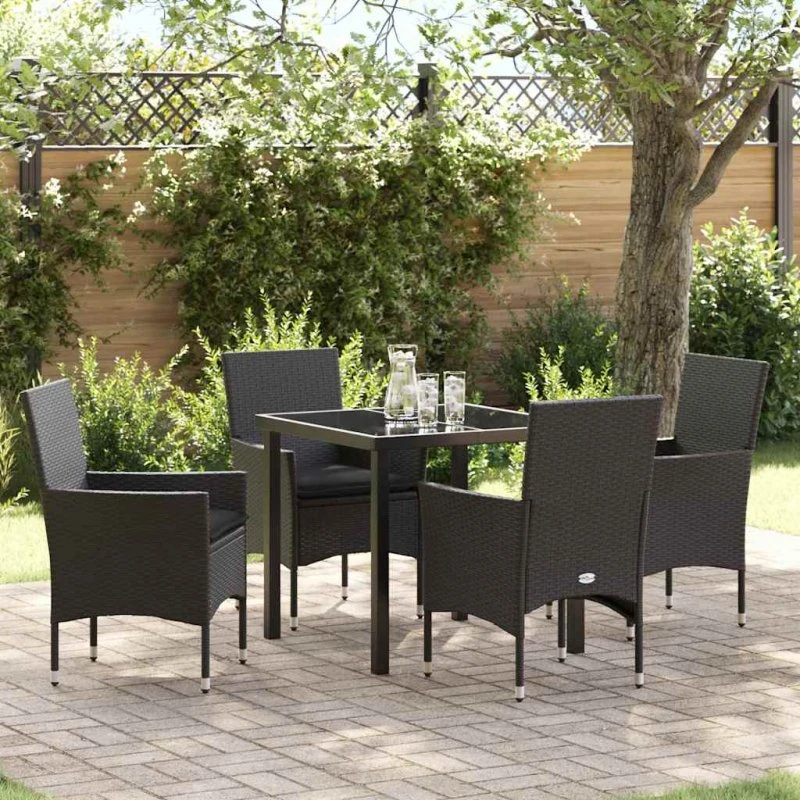 vidaXL Have Spisebordssæt 5 stk Sort Poly rattan med pude